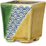 Maceta cuadrada para bonsái verde y amarilla de Terahata Satomi Mazan - 63 x 63 x 68 mm