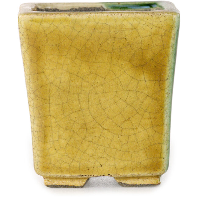 Maceta cuadrada para bonsái verde y amarilla de Terahata Satomi Mazan - 63 x 63 x 68 mm