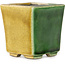 Square green and yellow bonsai pot by Terahata Satomi Mazan - 63 x 63 x 68 mm