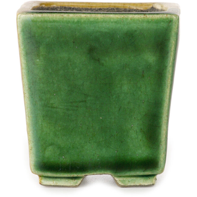 Pot à bonsaï carré vert et jaune par Terahata Satomi Mazan - 63 x 63 x 68 mm