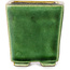Vierkante groen en gele bonsaipot van Terahata Satomi Mazan - 63 x 63 x 68 mm