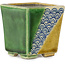 Vaso bonsai quadrato verde e giallo di Terahata Satomi Mazan - 63 x 63 x 68 mm