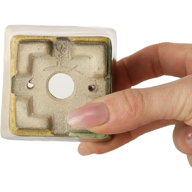 Maceta cuadrada para bonsái verde y amarilla de Terahata Satomi Mazan - 63 x 63 x 68 mm