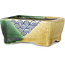 Pot à bonsaï rectangulaire vert et jaune par Terahata Satomi Mazan - 85 x 62 x 38 mm
