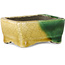 Pot à bonsaï rectangulaire vert et jaune par Terahata Satomi Mazan - 85 x 62 x 38 mm