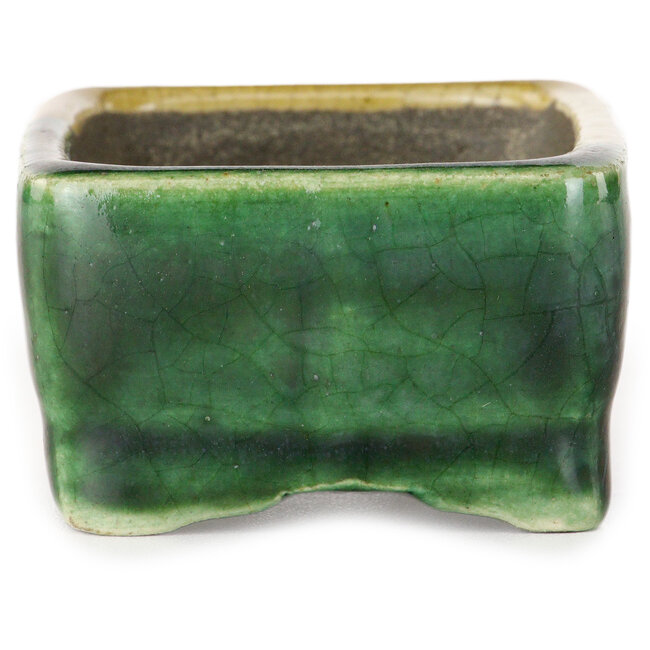 Rechthoekige groen en gele bonsaipot van Terahata Satomi Mazan - 85 x 62 x 38 mm