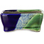 Rectangular green and blue bonsai pot by Terahata Satomi Mazan - 85 x 62 x 38 mm
