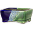 Pot à bonsaï rectangulaire vert et bleu par Terahata Satomi Mazan - 85 x 62 x 38 mm