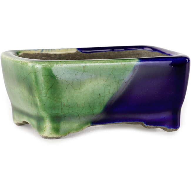 Rechteckiger grüner und blauer Bonsaitopf von Terahata Satomi Mazan – 85 x 62 x 38 mm