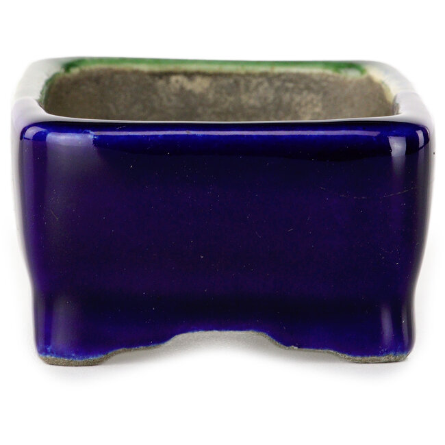 Maceta rectangular para bonsái verde y azul de Terahata Satomi Mazan - 85 x 62 x 38 mm