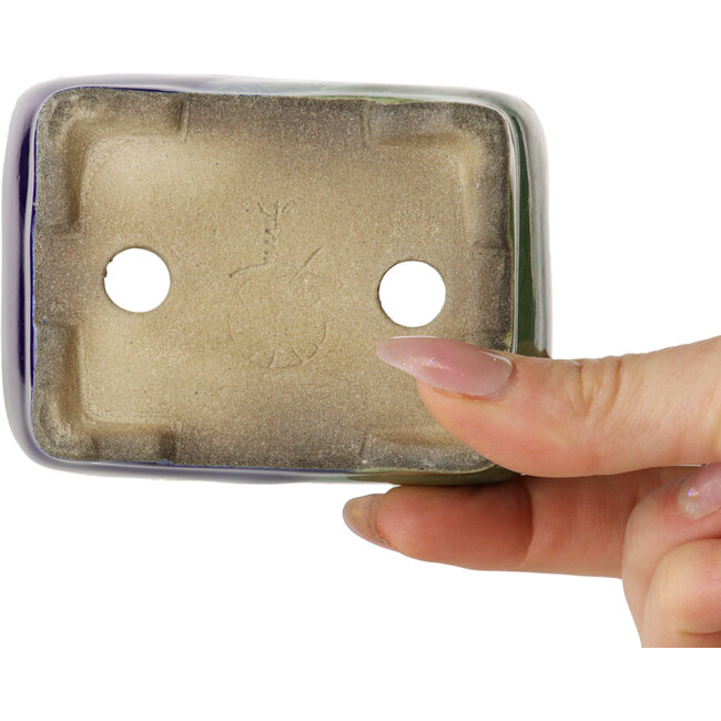 Maceta rectangular para bonsái verde y azul de Terahata Satomi Mazan - 85 x 62 x 38 mm