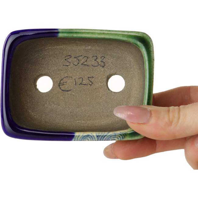 Maceta rectangular para bonsái verde y azul de Terahata Satomi Mazan - 85 x 62 x 38 mm