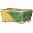 Rectangular green and yellow bonsai pot by Terahata Satomi Mazan - 85 x 62 x 38 mm