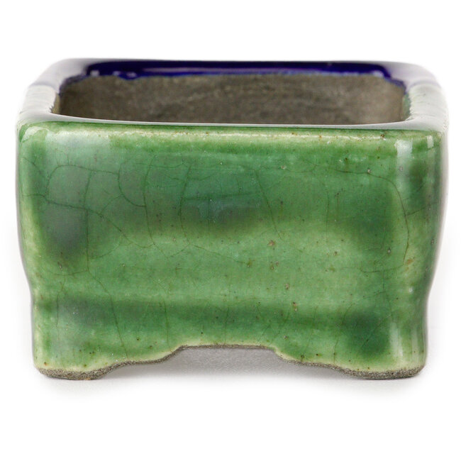 Maceta rectangular para bonsái verde y azul de Terahata Satomi Mazan - 85 x 62 x 38 mm