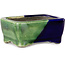 Vaso bonsai rettangolare verde e blu di Terahata Satomi Mazan - 85 x 62 x 38 mm