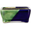 Rectangular green and blue bonsai pot by Terahata Satomi Mazan - 85 x 62 x 38 mm