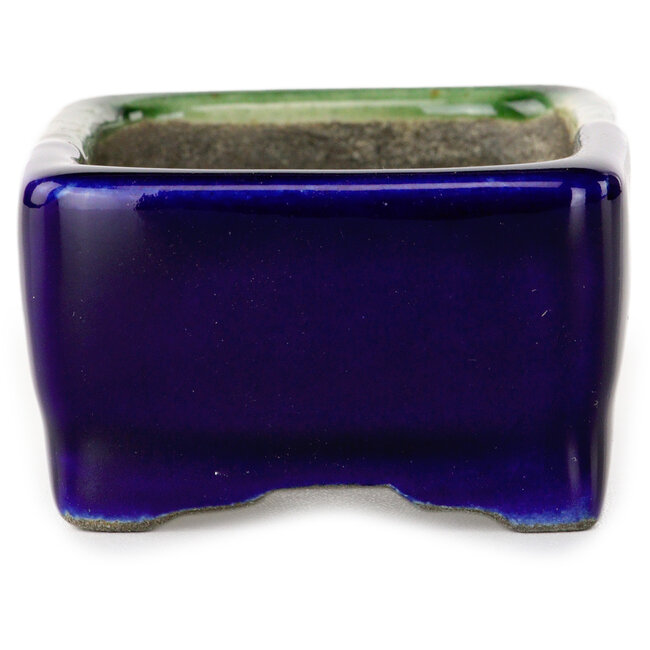 Vaso bonsai rettangolare verde e blu di Terahata Satomi Mazan - 85 x 62 x 38 mm