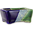 Pot à bonsaï rectangulaire vert et bleu par Terahata Satomi Mazan - 85 x 62 x 38 mm