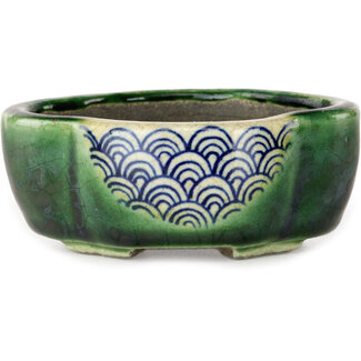  Satomi Mazan, Mazan Terahata 102 mm mokko groene bonsaipot van Terahata Satomi Mazan, Tokoname, Japan