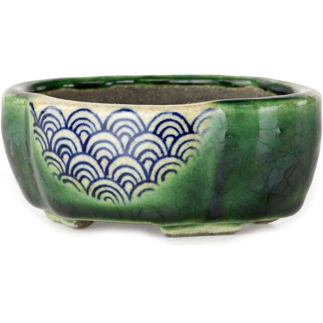 Vaso bonsai verde Mokko di Terahata Satomi Mazan - 102 x 85 x 40 mm