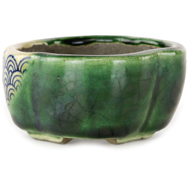 Vaso bonsai verde Mokko di Terahata Satomi Mazan - 102 x 85 x 40 mm