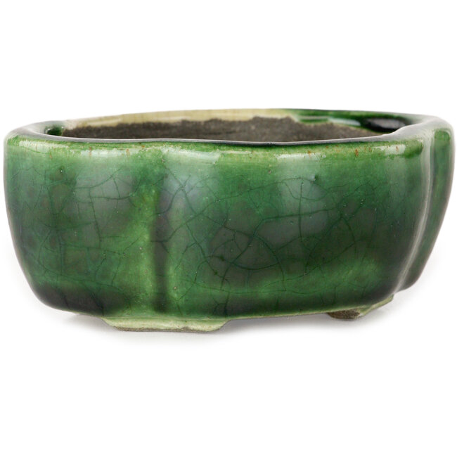 Mokko green bonsai pot by Terahata Satomi Mazan - 102 x 85 x 40 mm