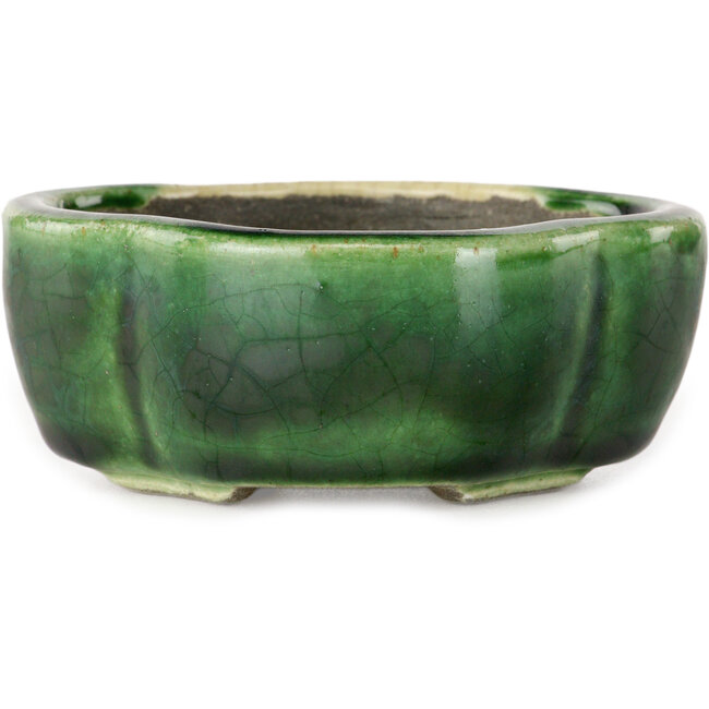 Mokko green bonsai pot by Terahata Satomi Mazan - 102 x 85 x 40 mm