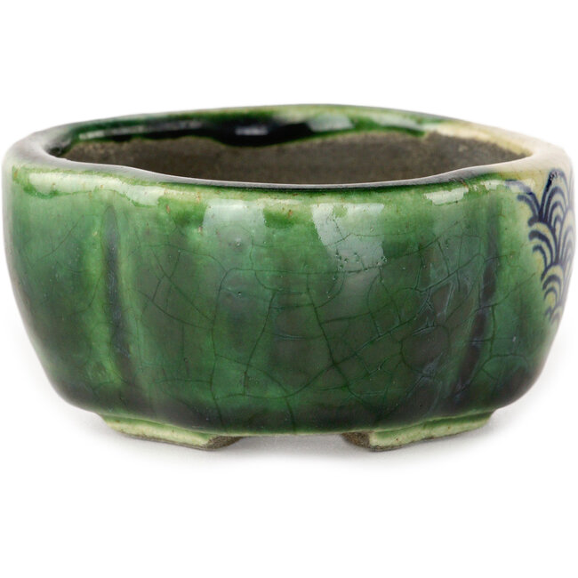 Mokko green bonsai pot by Terahata Satomi Mazan - 102 x 85 x 40 mm