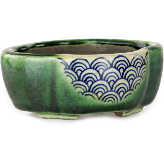 Vaso bonsai verde Mokko di Terahata Satomi Mazan - 102 x 85 x 40 mm