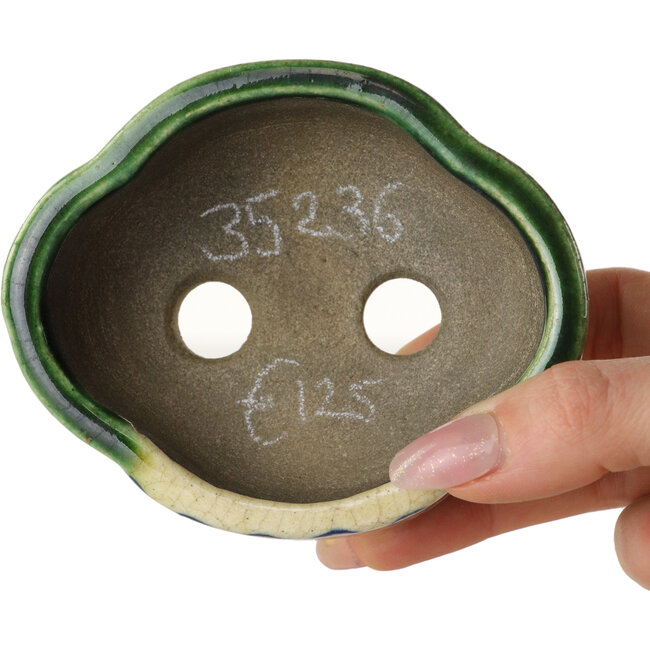 Vaso bonsai verde Mokko di Terahata Satomi Mazan - 102 x 85 x 40 mm