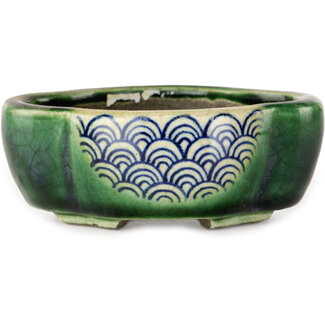  Satomi Mazan, Mazan Terahata 102 mm mokko groene bonsaipot van Terahata Satomi Mazan, Tokoname, Japan