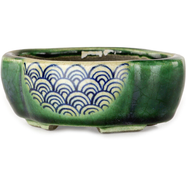 Mokko groene bonsaipot van Terahata Satomi Mazan - 102 x 85 x 40 mm