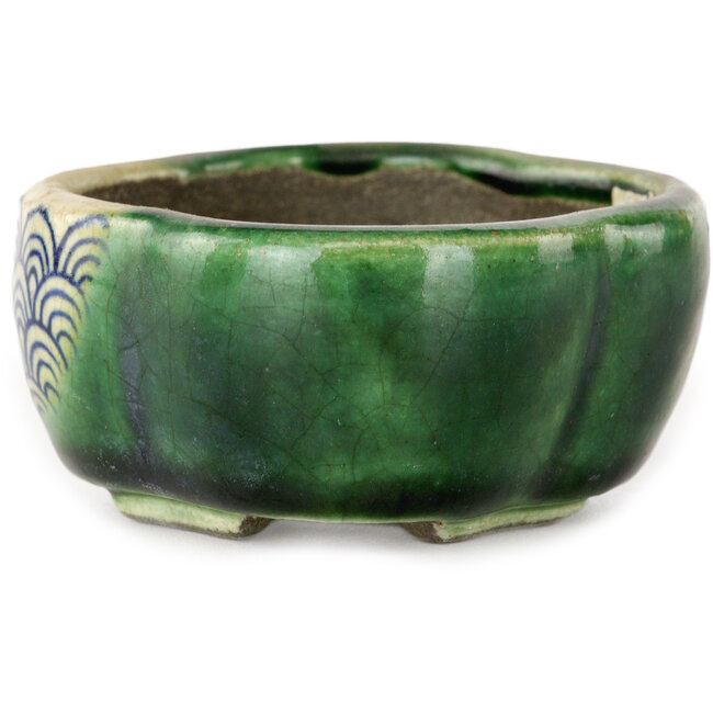 Mokko green bonsai pot by Terahata Satomi Mazan - 102 x 85 x 40 mm
