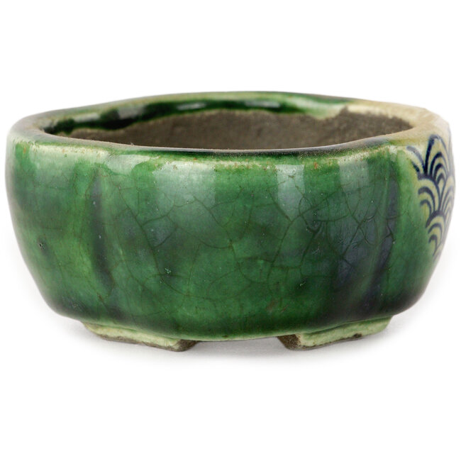 Mokko green bonsai pot by Terahata Satomi Mazan - 102 x 85 x 40 mm