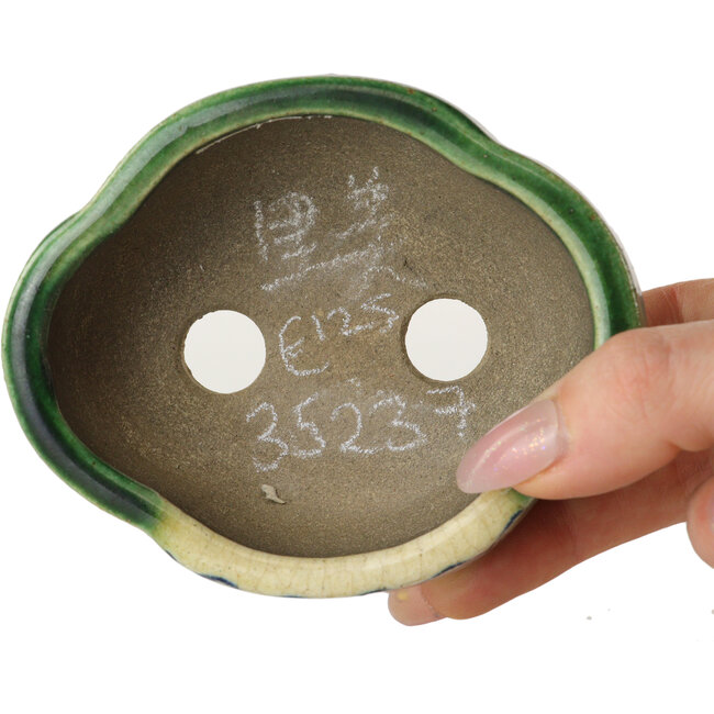 Mokko green bonsai pot by Terahata Satomi Mazan - 102 x 85 x 40 mm