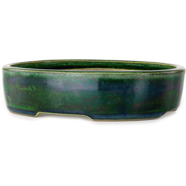 Vaso bonsai ovale verde di Terahata Satomi Mazan - 222 x 175 x 52 mm