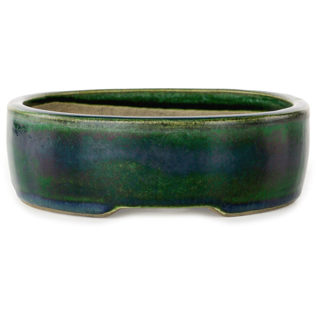 Maceta ovalada para bonsái verde de Terahata Satomi Mazan - 222 x 175 x 52 mm