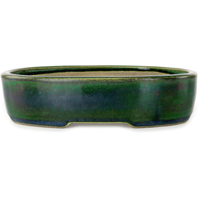 Ovaler grüner Bonsaitopf von Terahata Satomi Mazan – 222 x 175 x 52 mm