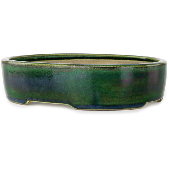 Ovaler grüner Bonsaitopf von Terahata Satomi Mazan – 222 x 175 x 52 mm