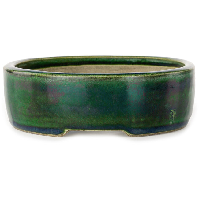 Pot à bonsaï ovale vert par Terahata Satomi Mazan - 222 x 175 x 52 mm