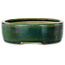 Oval green bonsai pot by Terahata Satomi Mazan - 222 x 175 x 52 mm