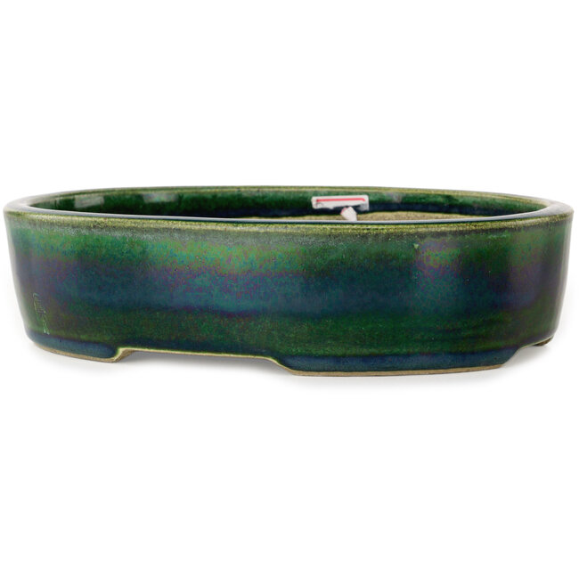 Ovale groene bonsaipot van Terahata Satomi Mazan - 222 x 175 x 52 mm