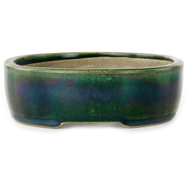 Ovaler grüner Bonsaitopf von Terahata Satomi Mazan – 222 x 175 x 52 mm