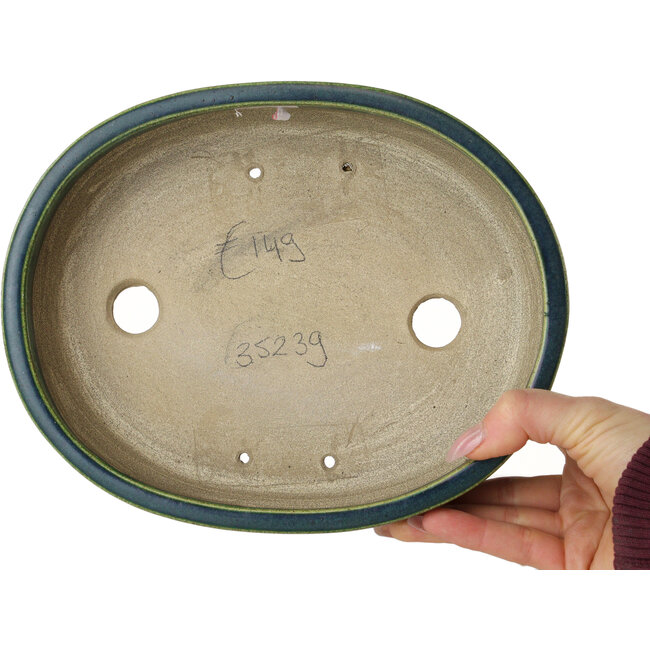 Ovale groene bonsaipot van Terahata Satomi Mazan - 222 x 175 x 52 mm