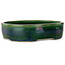 Oval green bonsai pot by Terahata Satomi Mazan - 222 x 175 x 52 mm