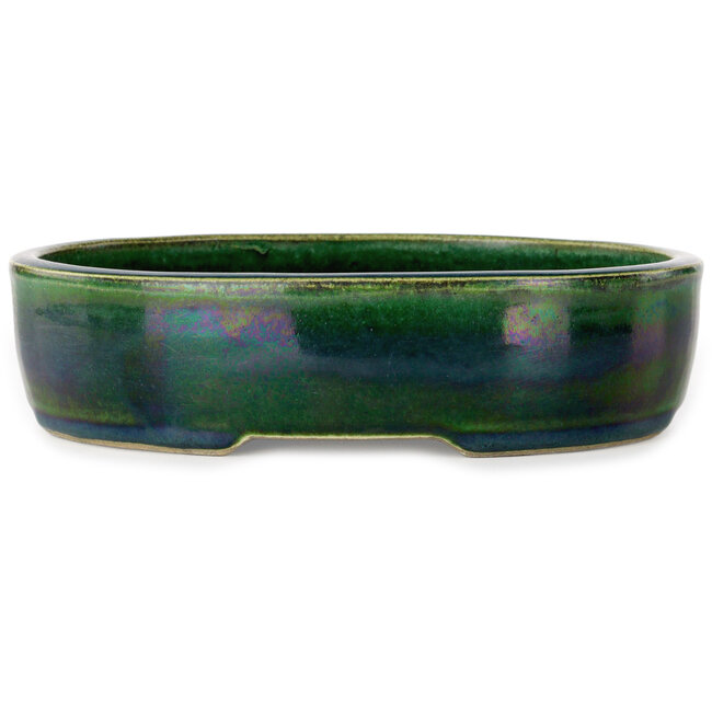 Ovale groene bonsaipot van Terahata Satomi Mazan - 222 x 175 x 52 mm