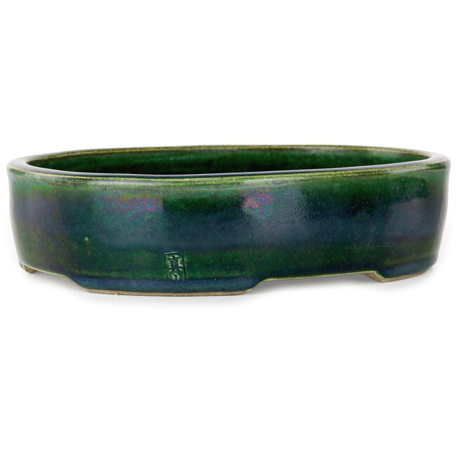 Ovale groene bonsaipot van Terahata Satomi Mazan - 222 x 175 x 52 mm