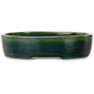  Satomi Mazan, Mazan Terahata 222 mm oval green bonsai pot by Terahata Satomi Mazan, Tokoname, Japan