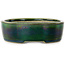Oval green bonsai pot by Terahata Satomi Mazan - 222 x 175 x 52 mm