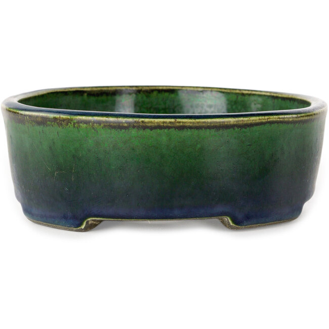 Vaso bonsai ovale verde di Terahata Satomi Mazan - 192 x 160 x 55 mm